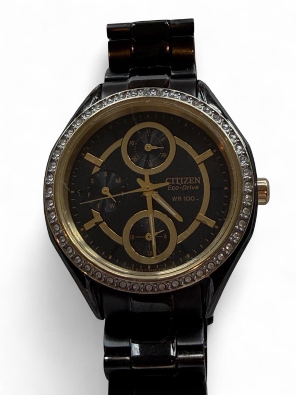 Citizen Eco-Drive POV Crystal Bezel Watch Black Gold - Picture 5 of 9